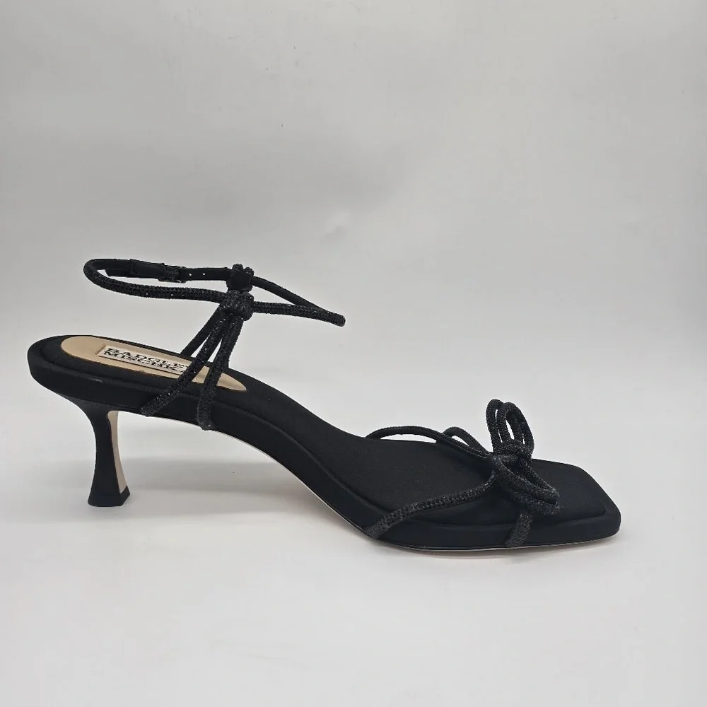Badgley Mischka Crystal Bow Kitten Heel Sandals Black 10